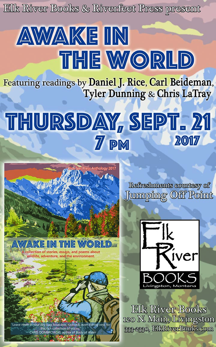 Image for Riverfeet Press reading event for Awake in the World poster, 21 September 2017