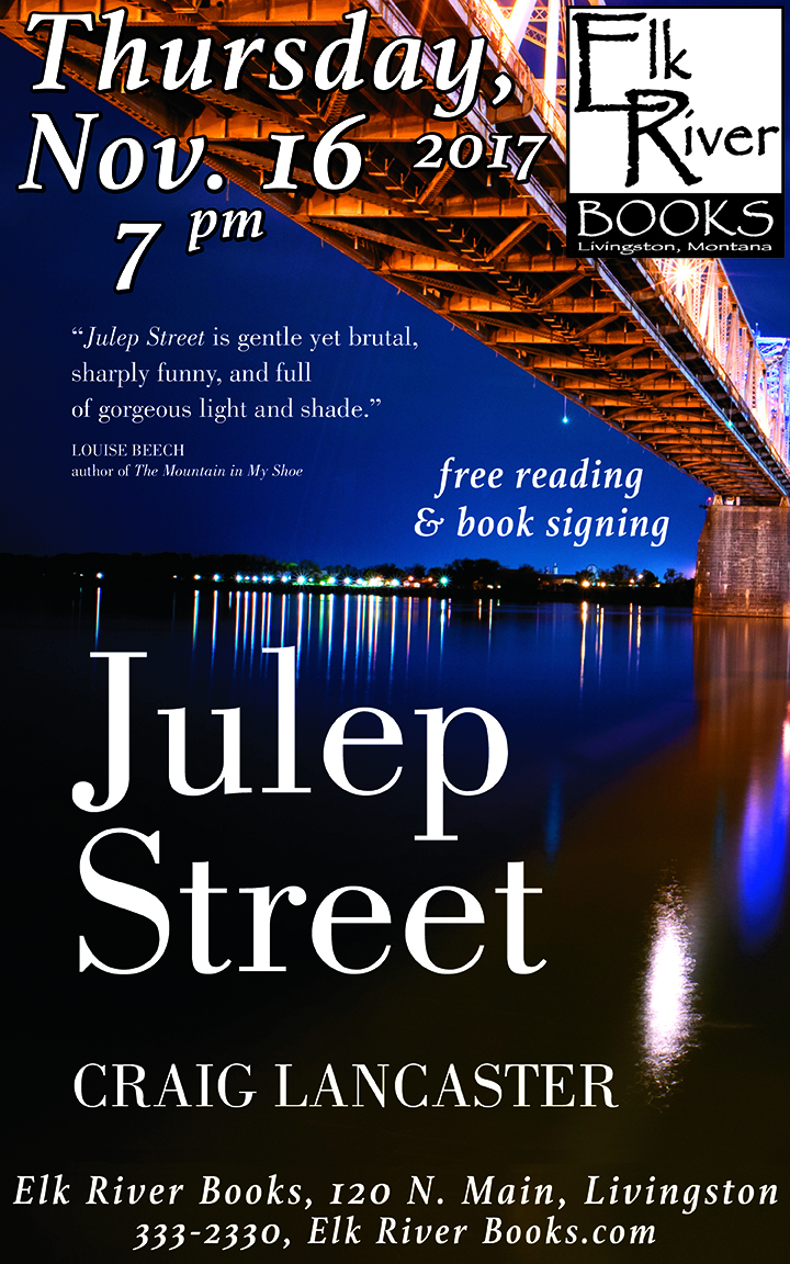 Image for Craig Lancaster reading event for Julep Street poster, 16 November 2017