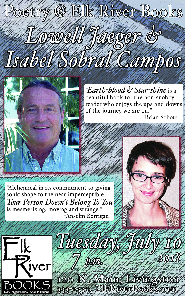 Image for An evening of poetry with Lowell Jaeger and Isabel Sobral Campos reading event poster, 10 July 2018